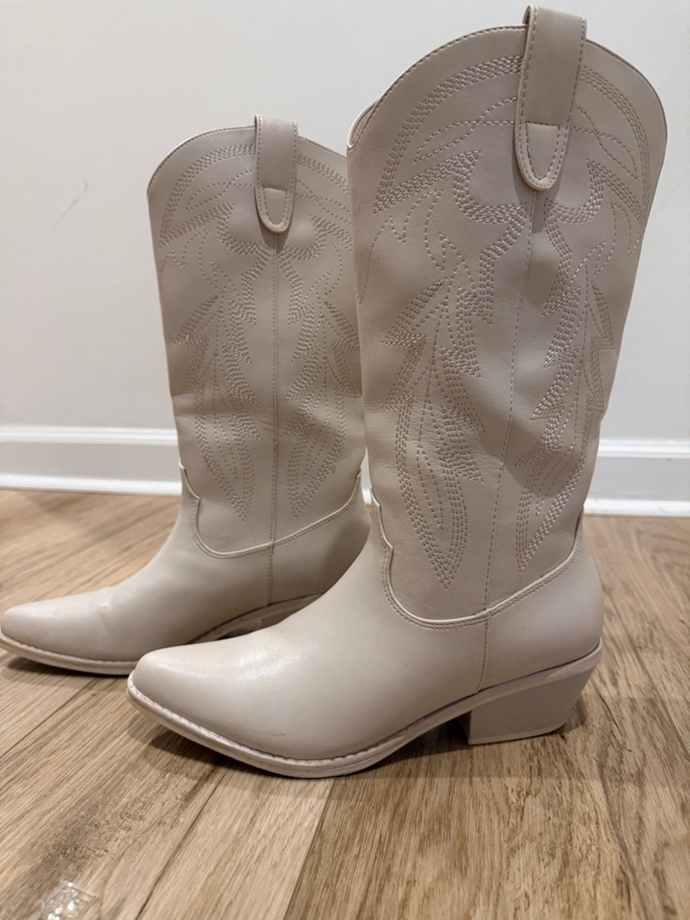 Madden Girl Tall Cream Western Heeled Cowboy Boots
